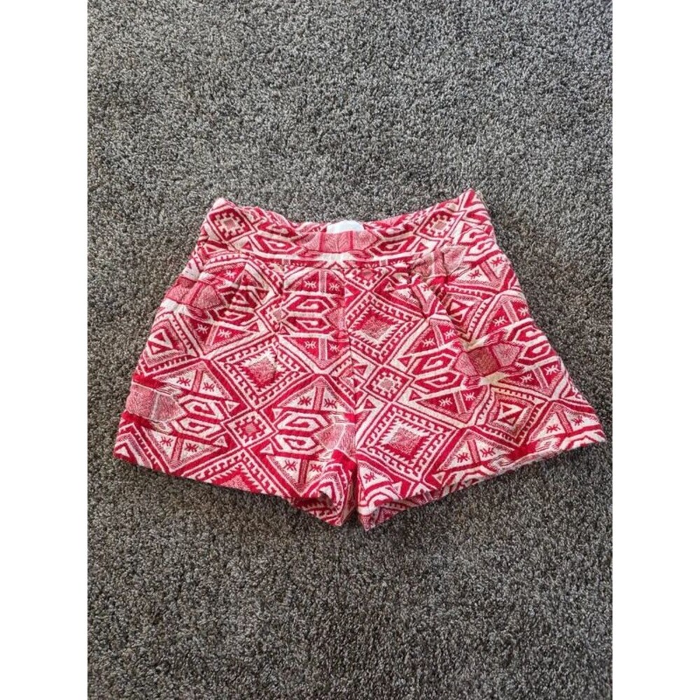 Line & Dot Carmin Geometric Red White Woven Cotton High Waist Shorts Size M